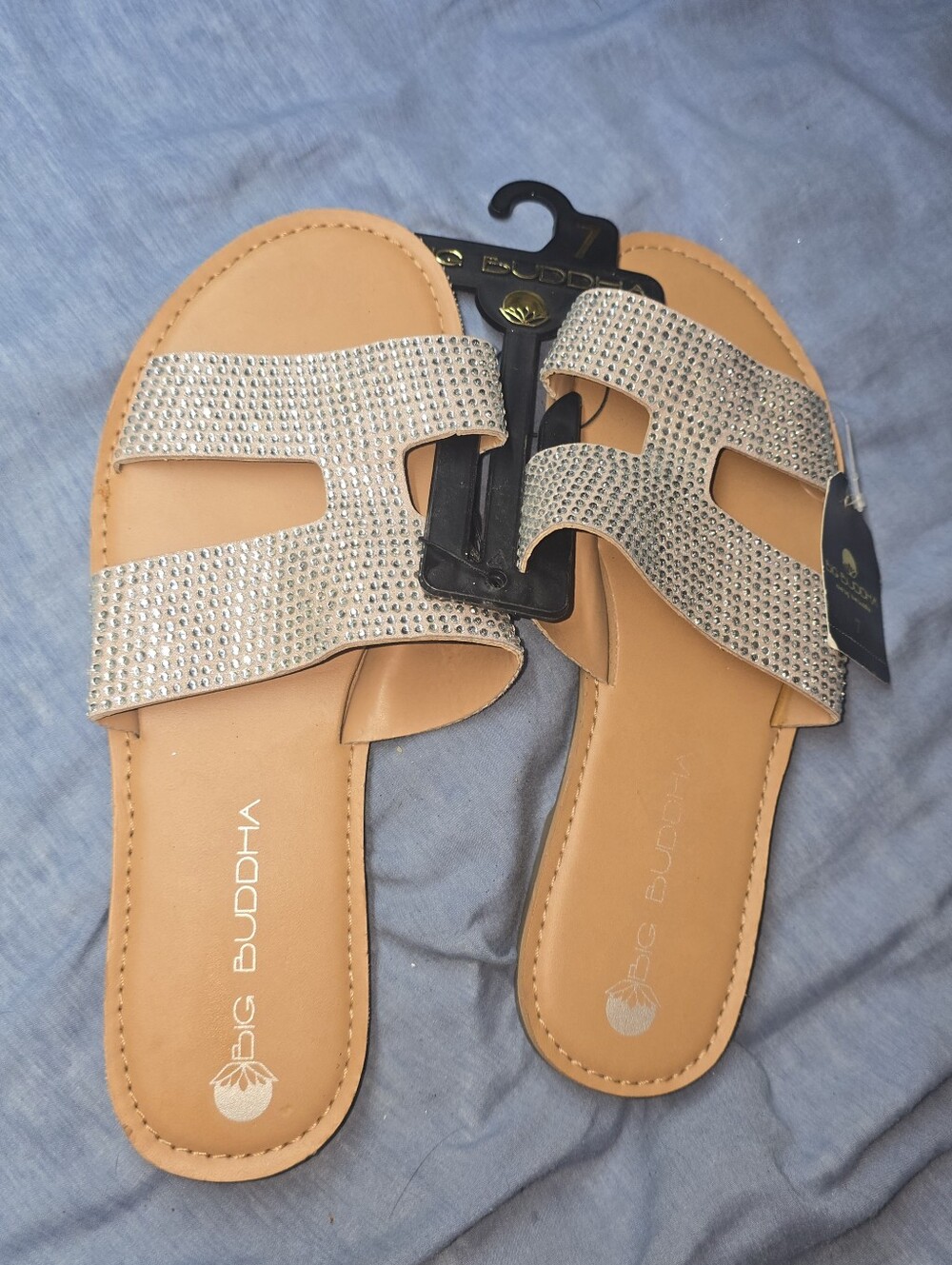 Big Buddha Rhinestone-Embellished Slide Sandals Size 7 NWT